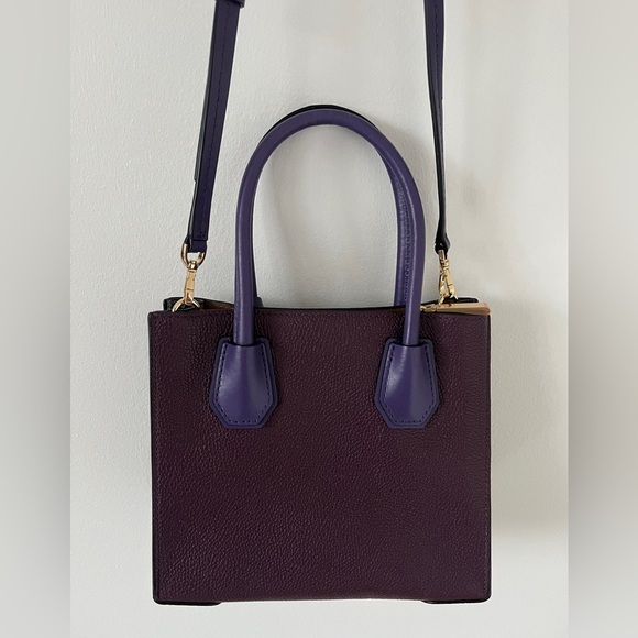 NWOT MICHAEL KORS MERCER Studio colorblock messenger Leather damson iris bagtote - Picture 6 of 11